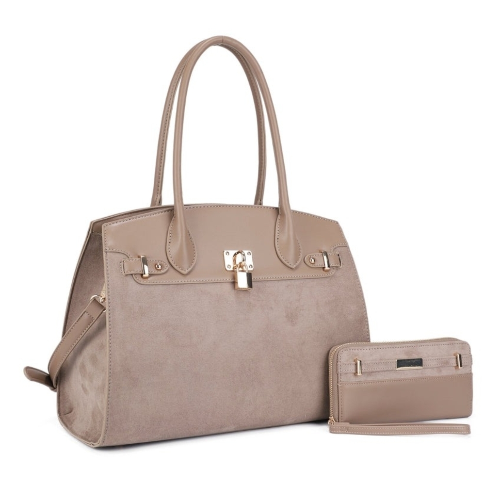 Classic Taupe Women’s Tote Bag with Matching Wallet